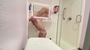 Straight guys first time riding his big white dildo in hotel shower Porn Videos