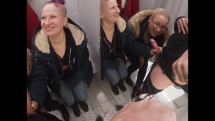 Public double blowjob: Mouthful of salty meatballs Porn Videos