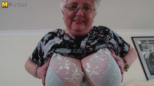 Big breasted British granny playing with herself