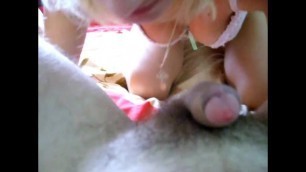 Beautiful blonde sucks his juicy little man