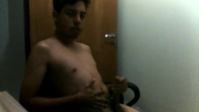 Latino Twink Solo Hand Job Cum in Front of the Webcam