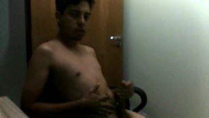 Latino Twink Solo Hand Job Cum in Front of the Webcam