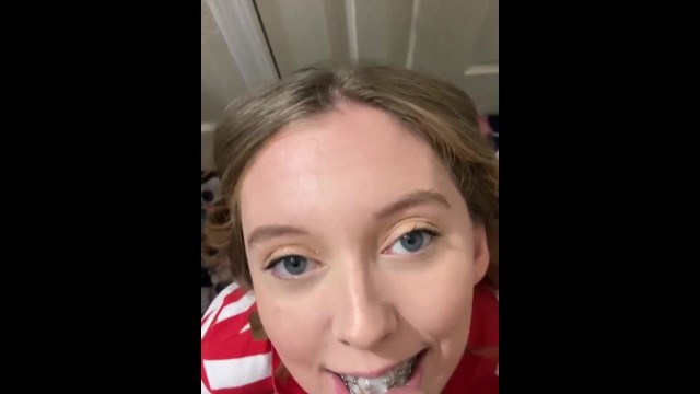 Cute Teen Gets a Load on her Braces