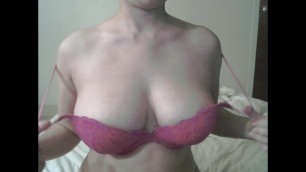 Huge Natural Tits Held Captive by Pink Bra
