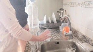 This Girl uses my Pissing Cock to Wash the Dishes
